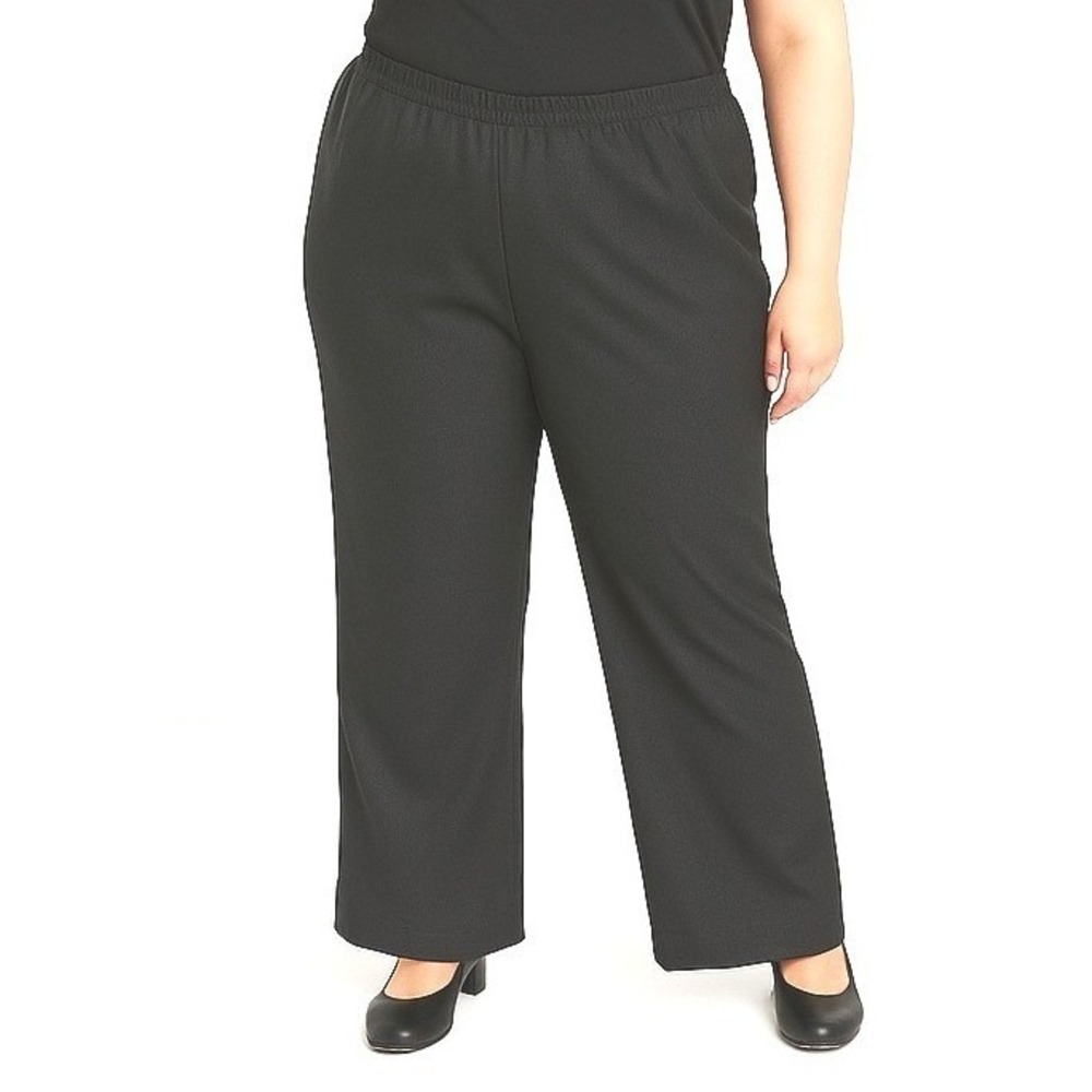 Alfred Dunner New Black Straight Leg Pull On Pants 16P Petite Elastic Waist Work